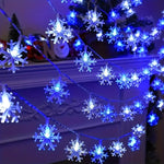 guirlande lumineuse flocons neige bleu blanc multicolore hivernale festive decorative chambre salon festivités