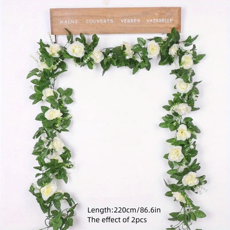 guirlande décorative fleurs roses blanches vertes intérieur mariage champêtre