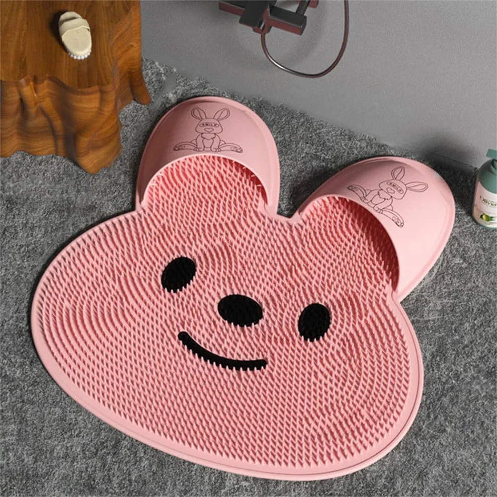 tapis bain antidérapant texturé motif sourire lapin ventouses adhésion bain douche exfoliation massage pieds