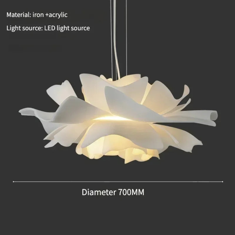 lampe suspendue moderne feuilles ouvertes blanc opacité éclairage chaleureux interrupteur bouton semi encastré