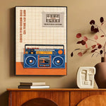affiches murales vintage rétro disques vinyle illustration cassette audio chambre décoration noire orangée