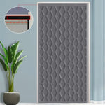 rideau porte marron gris hexagones moderne insonorisation isolation thermique fermeture magnétique crochets