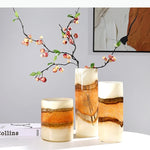 vase moderne translucide blanc crème orange marron décoration tablebranches baies texturées