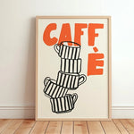 impression toile caffè tasses empilées graphique moderne abstraite mur decoration beige orange noir blanc