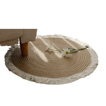 tapis boho rayures concentriques franges beige clair résistant rides anti bactéries utilisation salon chambre