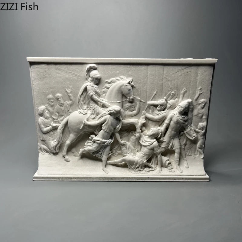 décoration murale bas relief blanc bataille romaine classique personnages cheval historique intérieur unique
