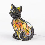 lampe résine forme chat led couleur multicolore art deco tiffany chambre coucher usb alimentation