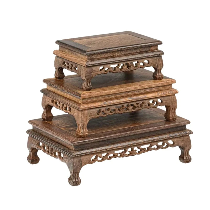 présentoir bois sculpté miniature théière vase décoration traditionnelle asiatique rétro ornements manuels marron foncé