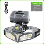 lampe frontale led rechargeable capteur intelligent charge solaire camping randonnée forêt route