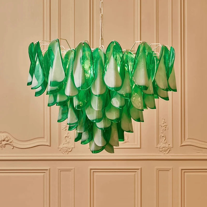 suspension lumineuse moderne vert blanc ondulée translucide led chambre salon