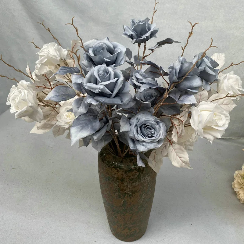 bouquet artificiel roses classique décoration maison table blanc beige noir gris pale rose