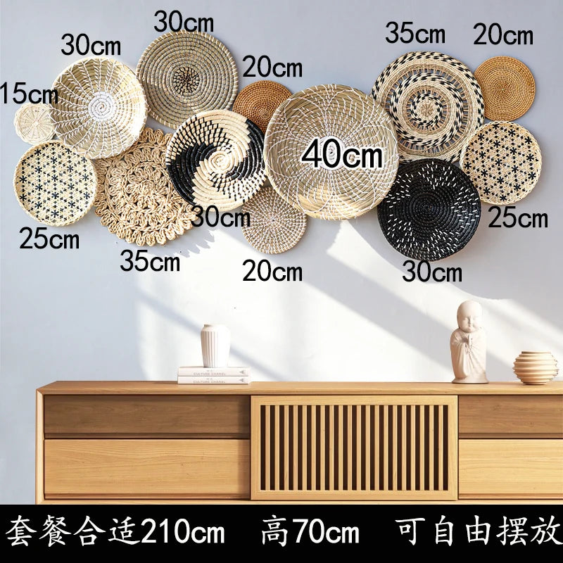 paniers décoratifs muraux tressés bohèmes étoiles spirales beige marronclair