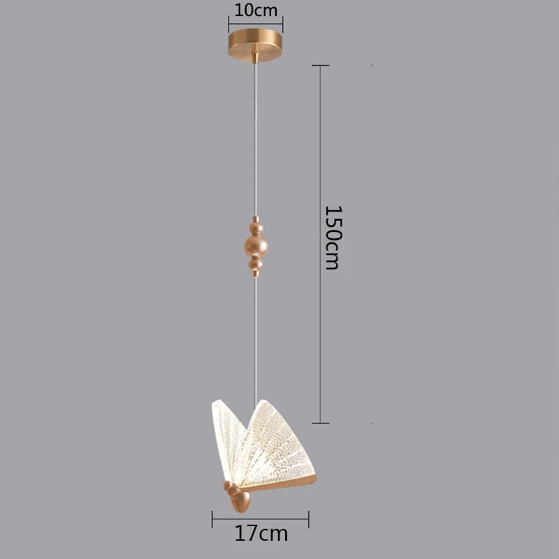 suspension lumineuse moderne papillon blanc doré translucide 10cm 15cm 17cm 150cm