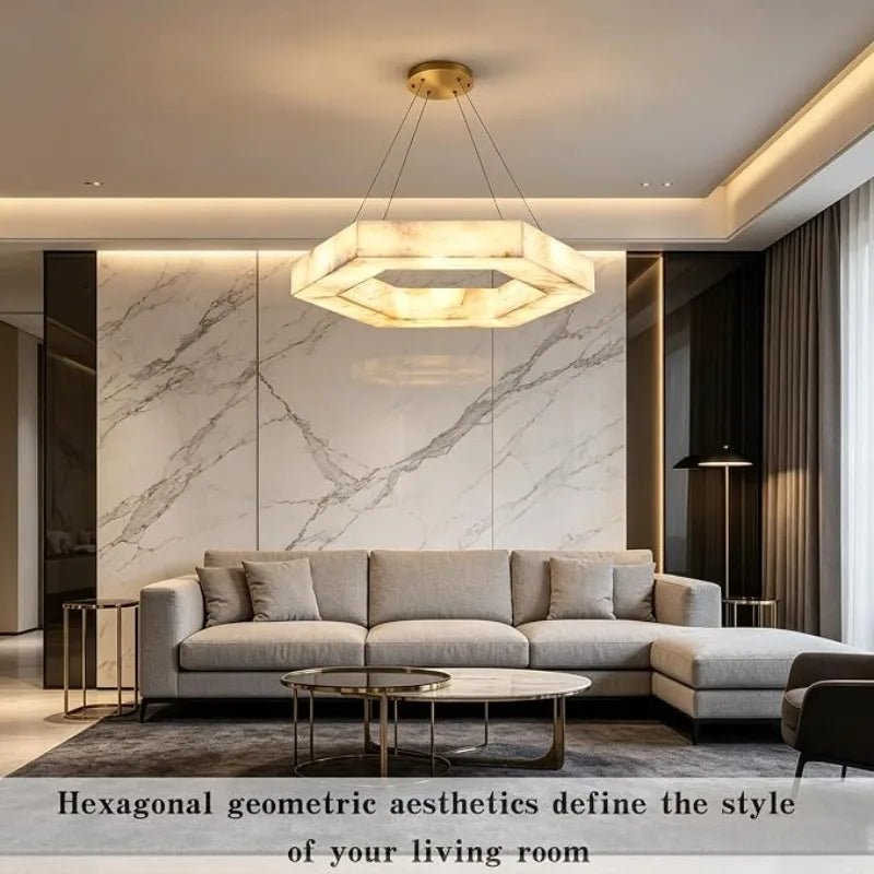 luminaire suspension moderne marbre beige géométrique salon salle manger décoration intérieur luxe