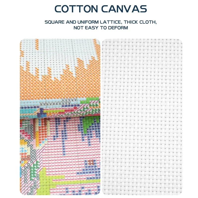 broderie paysage méditerranéen maison port fil coton tissu blanc kit broderie decor