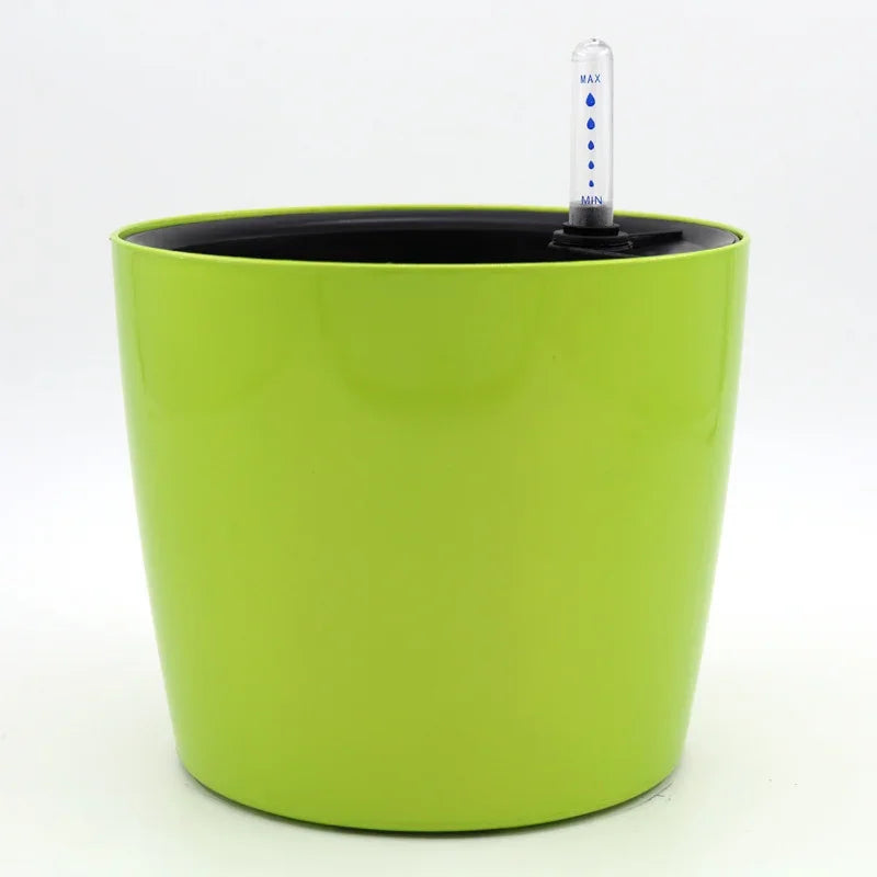Pot plante auto arrosant moderne blanc indicateur niveau eau fleur verte rond