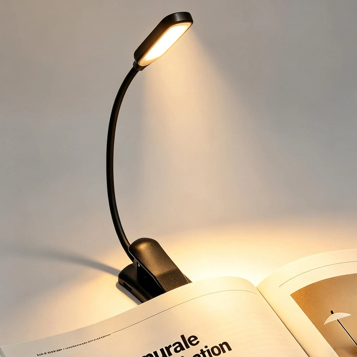 lampe lecture portable pinces ajustables bleu noir blanc niveaux luminosité recharge usb tactile