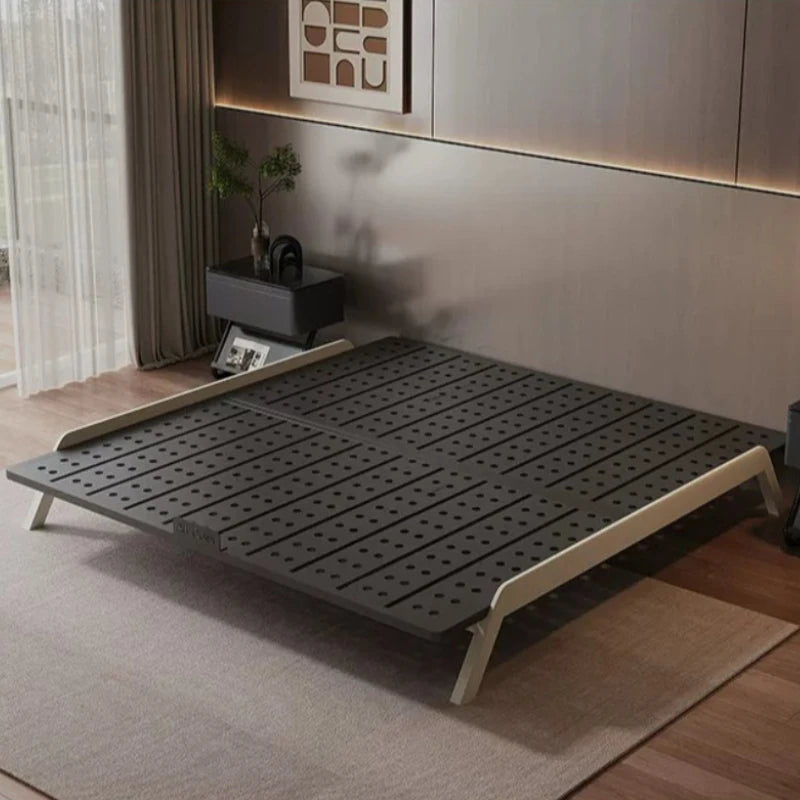 cadre lit moderne noir blanc grille perforations 180x200cm chambre coucher métal