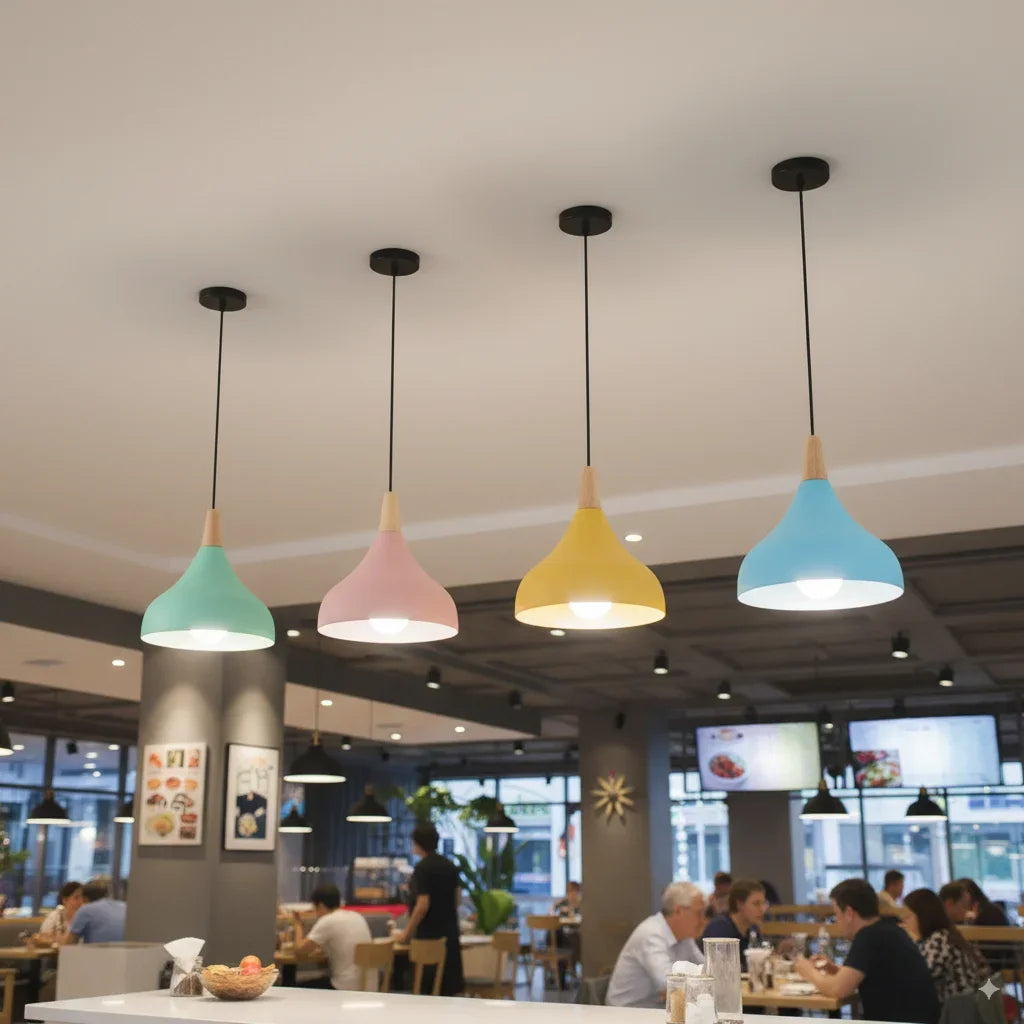 suspension lumineuse moderne pendentif bois éclairage intérieur bleu pastel rose pastel chambre salon