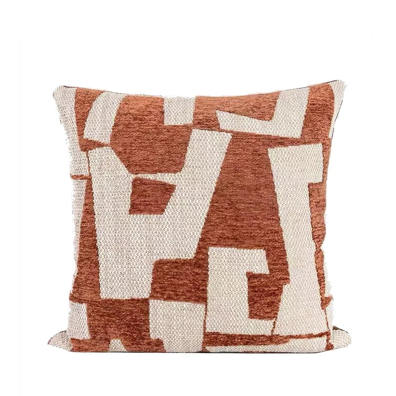 housse coussin géométrique moderne polyester coton noir blanc orange beige minimaliste contemporain ornemental 45x45cm