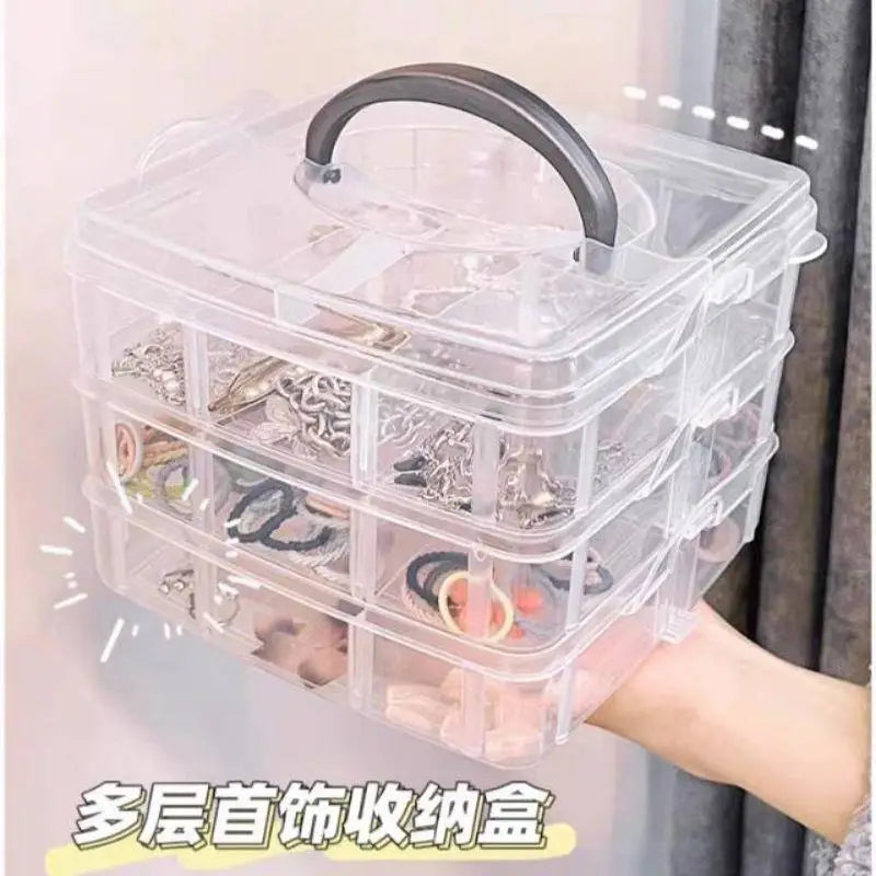 boîte rangement bijoux transparente portable niveaux compartiments ajustables poignée amovible modernes