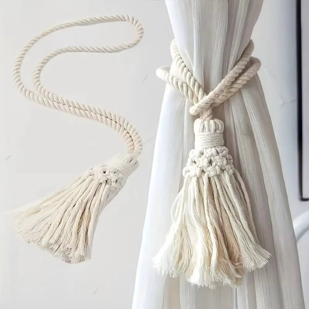 corde rideaux tressée boho chic blanc crème décorative intérieur coton polyester artisanal fixations textiles