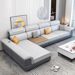 canapé d'angle moderne gris clair gris foncé beige noir tissu rayures géométrique coussins