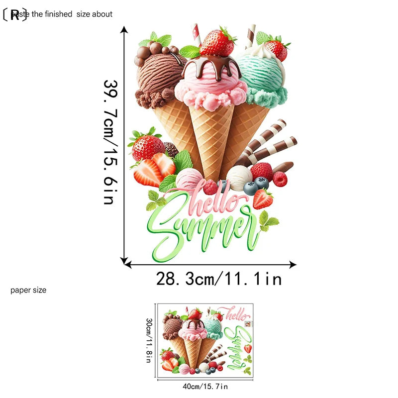 autocollants muraux décoration maison cônes glace rayures colorées fraises menthe hello summer moderne