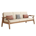canapé places scandinave beige clair fauteuil pied poule moderne tapis géométrique terracotta blanc