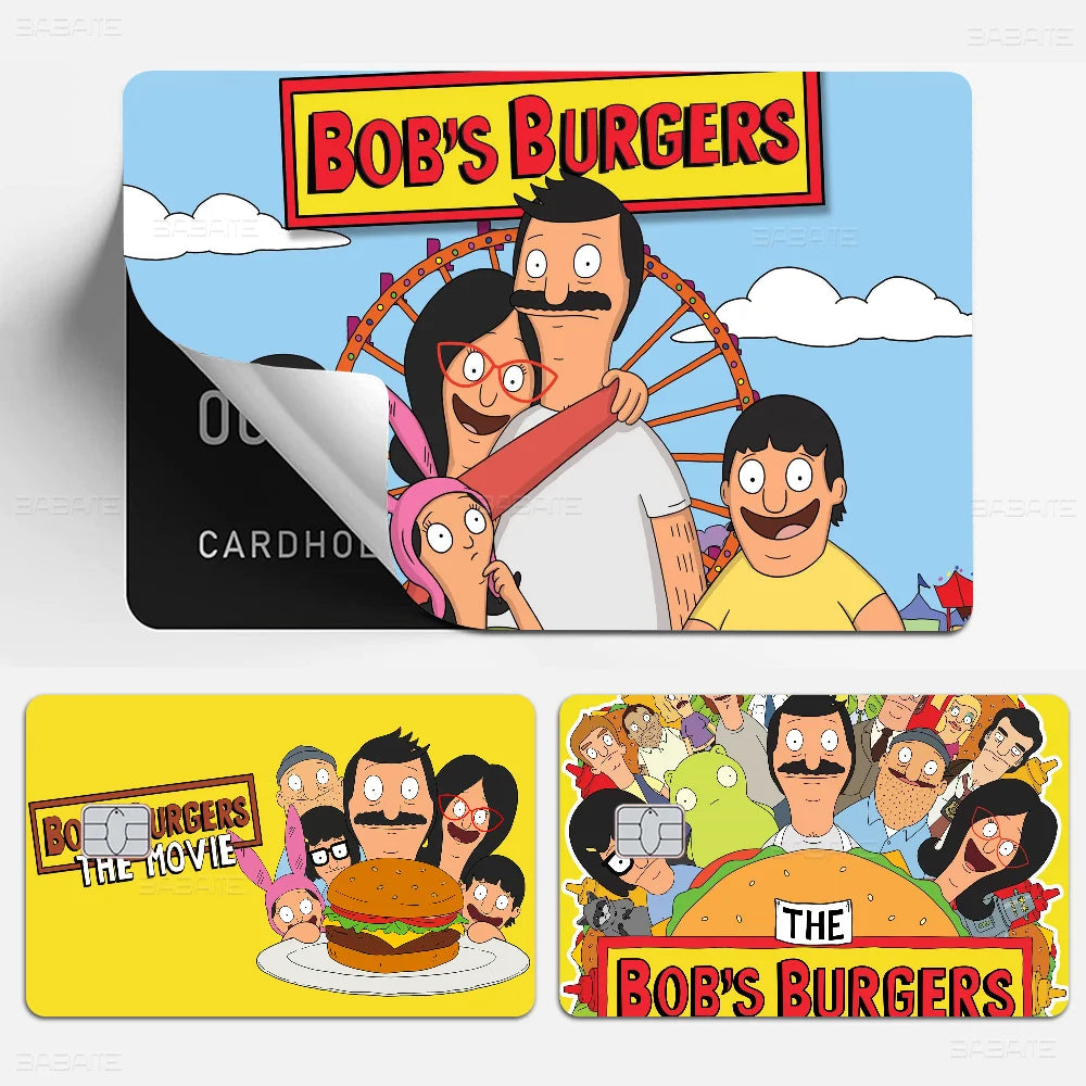 sticker adhésif carte crédit dessin animé bob's burgers the movie waterproof réutilisable bleu jaune