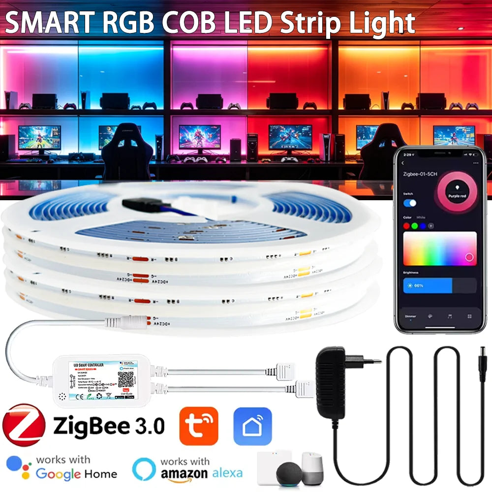 ruban led zigbee rgb 24v 840leds blanc bleu orange rouge moderne adhésif contrôleur