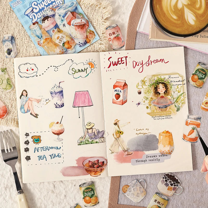 autocollants boissons aquarelle fruits bouteilles verres opaques illustratifs scrapbooking artisanat collage journaling