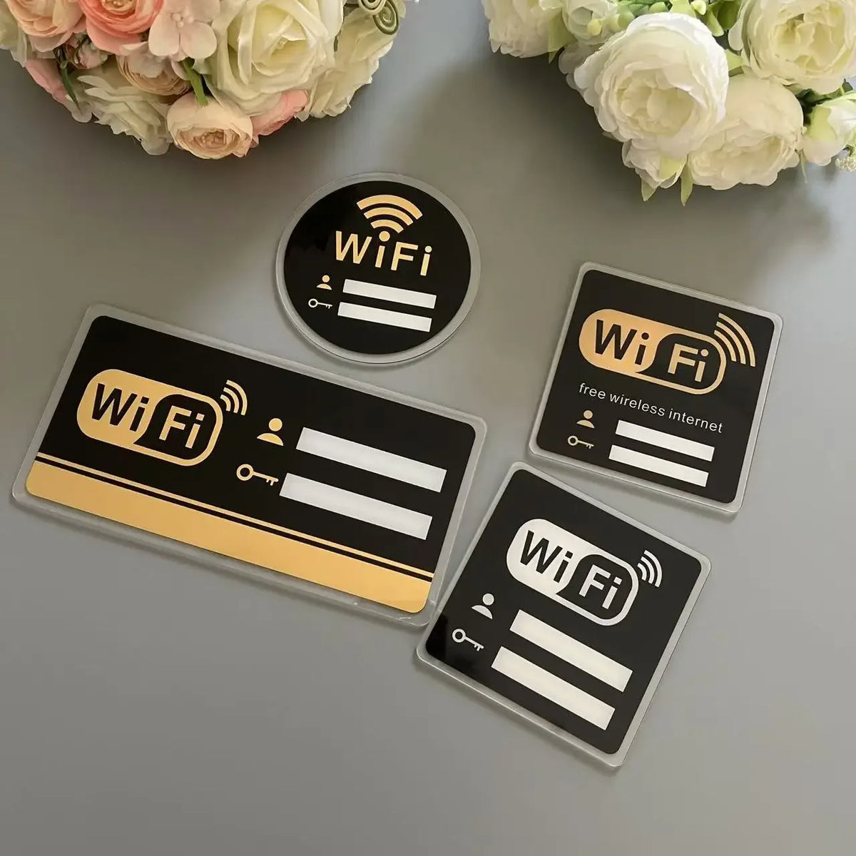 autocollants miroir wifi moderne adhésifs acrylique noir blanc doré personnes clés