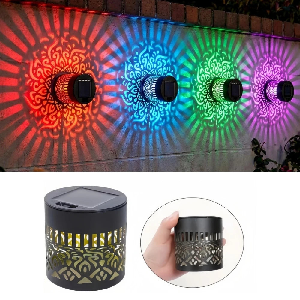 décoration jardin lampe solaire murale mandala moderne noire doréeextérieur patio