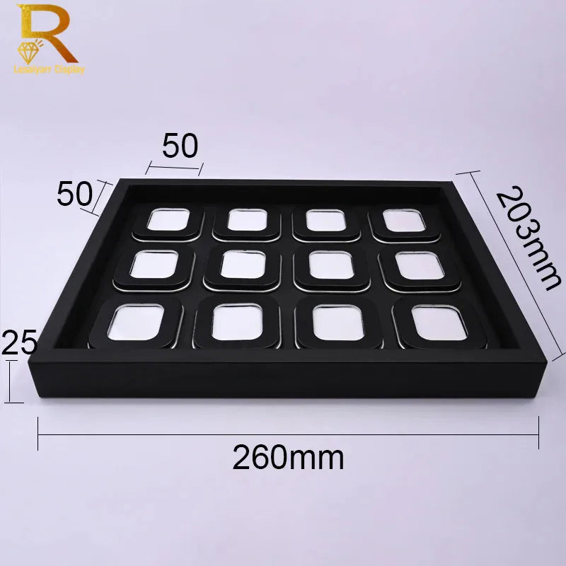 boîtes bijoux noir velours moderne diamants blanc rose vert fentes rectangulaires exposé