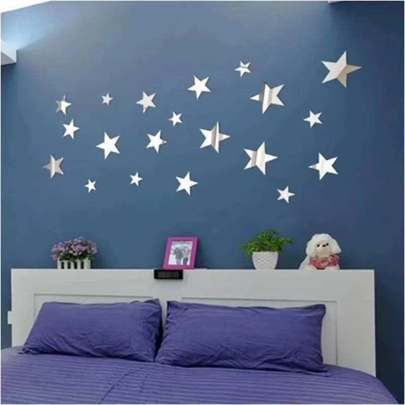 autocollants muraux étoiles argent doré bleu moderne réfléchissants adhésifs chambre enfants décoration maison