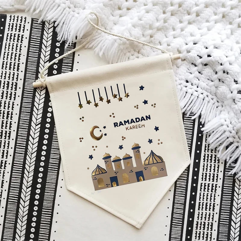 bannière festive eid motif mosquée doré géométrique noir blanc décoration mur maison