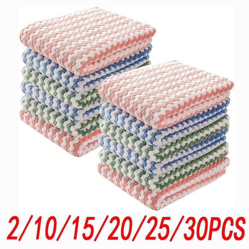 serviettes cuisine microfibre rose bleu vert blanc motif zigzag moderne 25x25cm respectueux environnement
