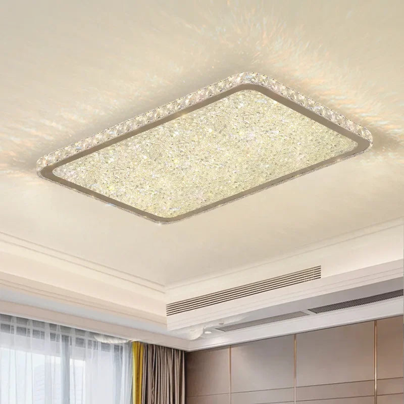 plafonnier led moderne cristaux brillants blanc doré élégant télécommande grande taille verre