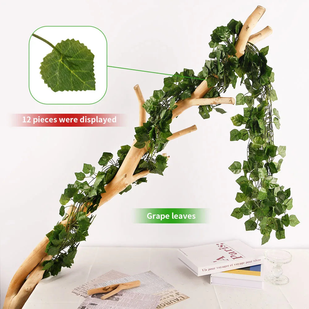 guirlande végétale artificielle feuilles vigne vert moderne 210cm extérieur accroché 72feuilles simple