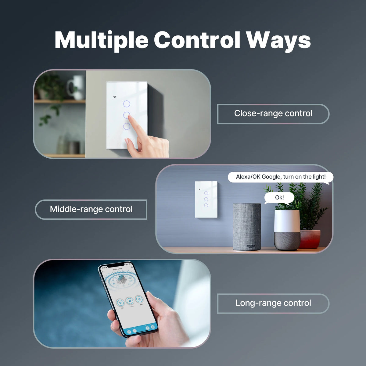 interrupteur intelligent lumière blanc mat moderne wi fi alexa google controle tactile sans fil