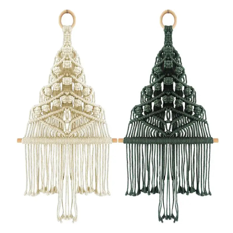 décoration murale macramé géométrique bohème franges suspendu tige bois ethnique artisanal triangles losanges