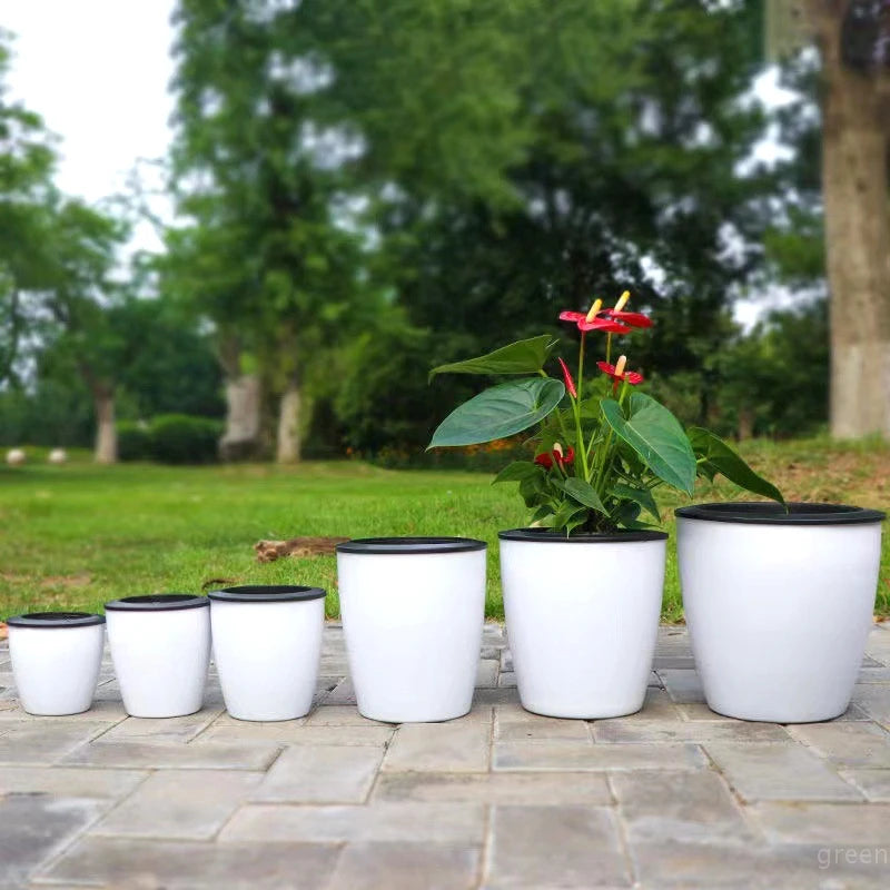 pots fleurs modernes blancs noirs doubles couches absorption eau grandes plantes bonsaï
