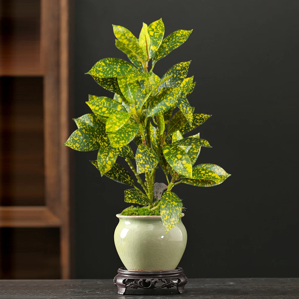 arbre artificiel feuilles dorées magnolias decoration extérieur intérieur pot mousse verte tropical
