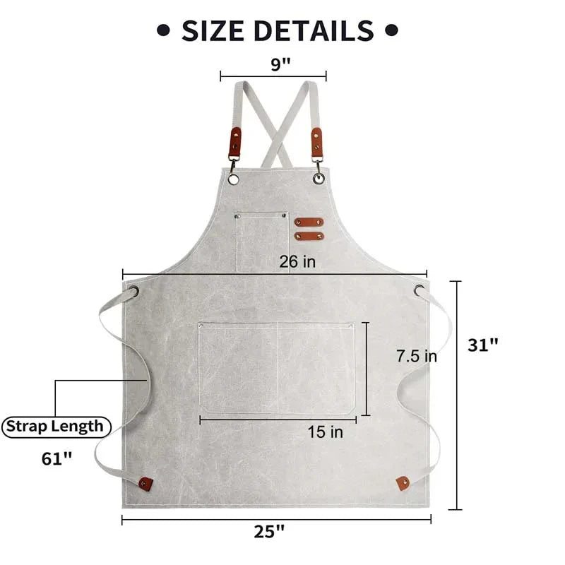 tablier travail toile coton vintage noir gris beige poches outils écrous cuir