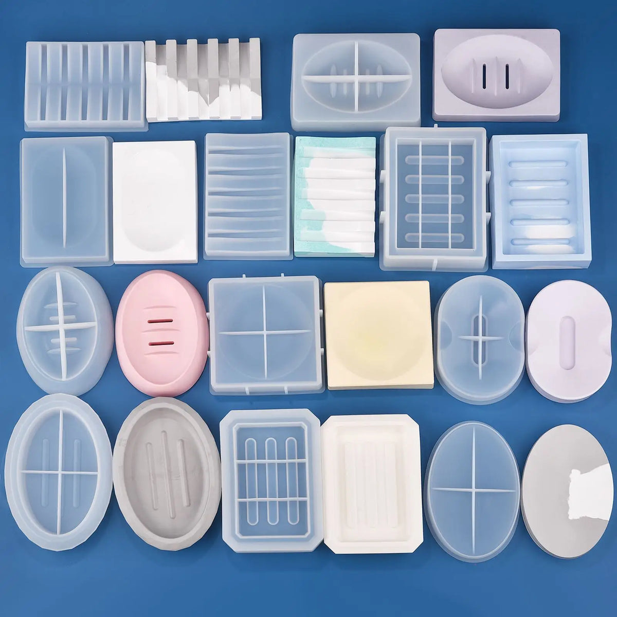 moules savon silicone blanc bleu rose moderne lignes horizontales verticales adhésif