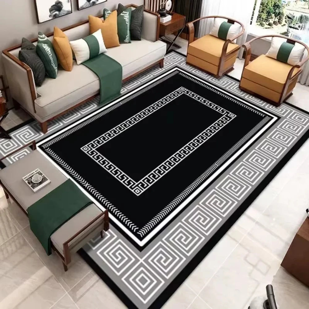 tapis salon moderne velours épais motif géométrique antidérapant mousse respirante décoration maison élégante beige