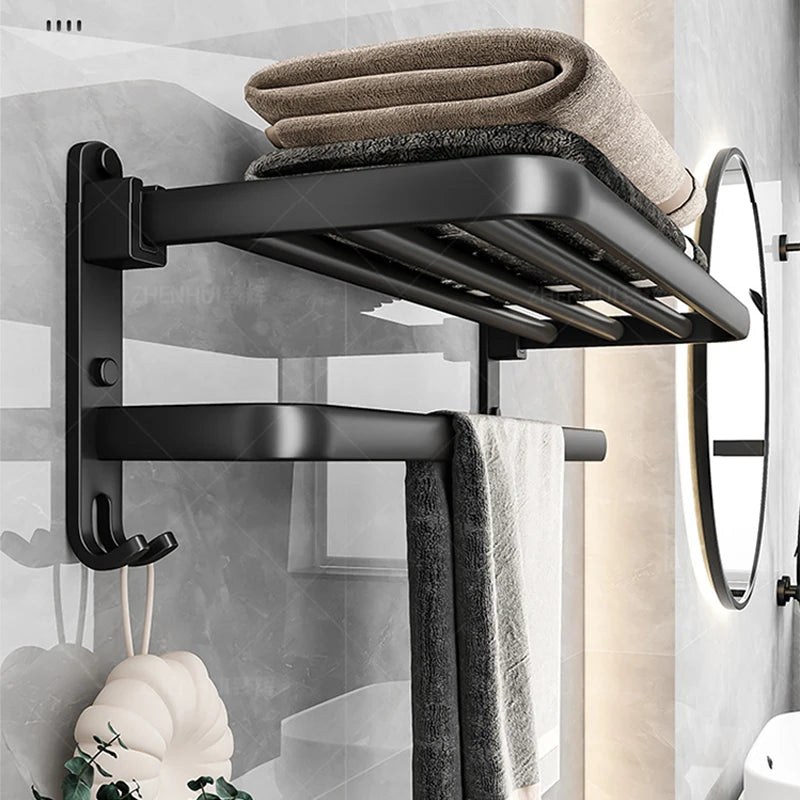 porte serviettes mural pliable noir mat aluminium double barres 50cm moderne minimaliste crochets