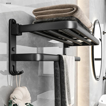 porte serviettes mural pliable noir mat aluminium double barres 50cm moderne minimaliste crochets