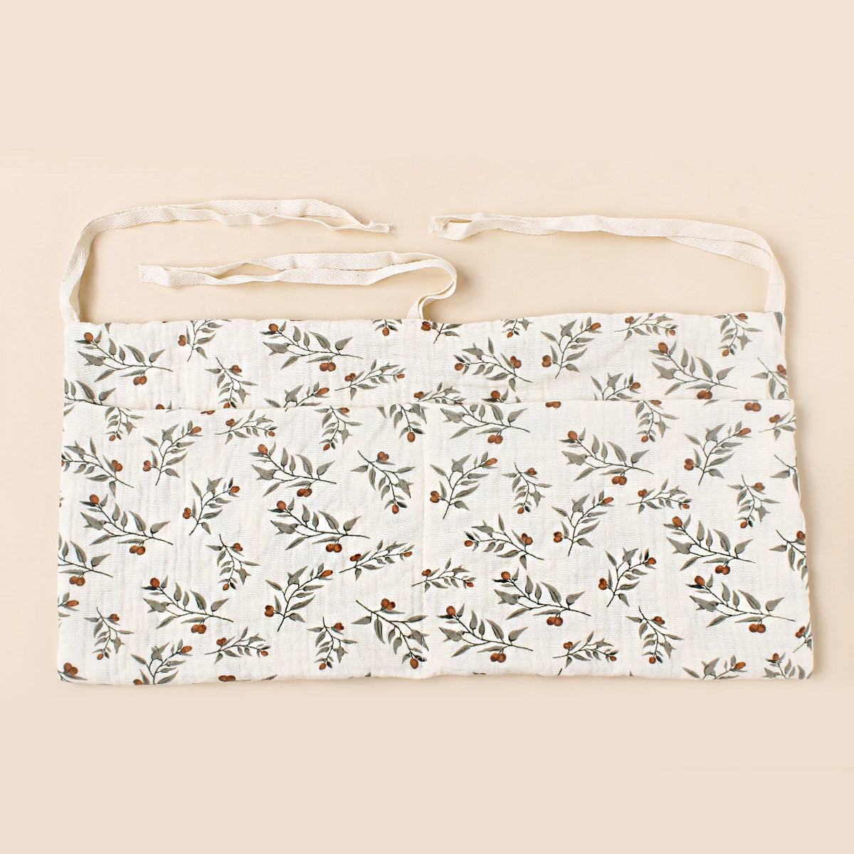 sac rangement lit bébé coton coeurs dorés gris simple double poche fixation ruban